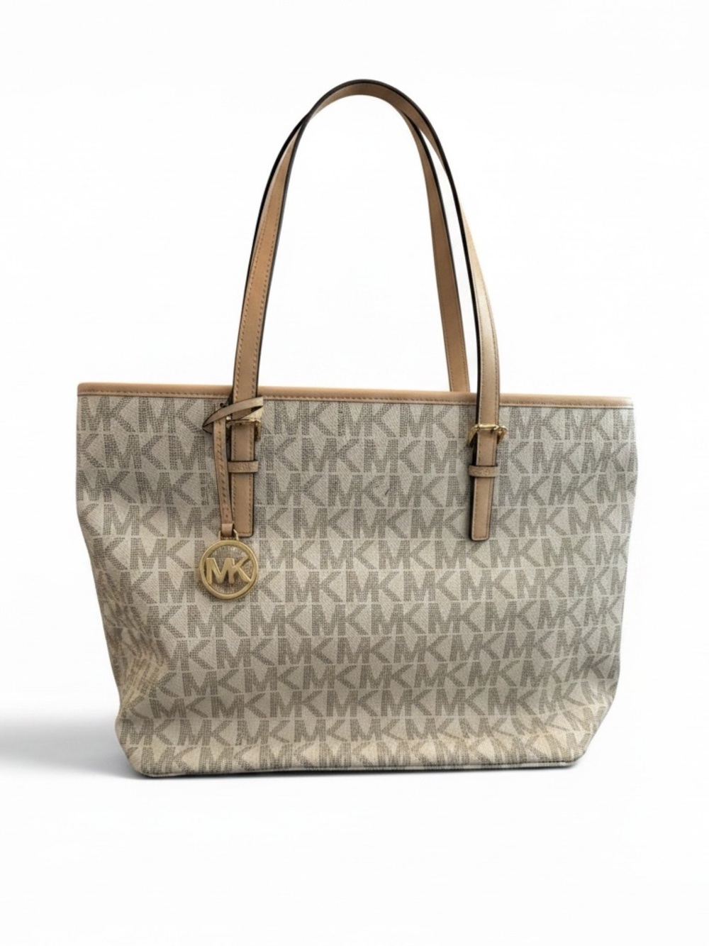 Michael Kors Jet Set Large Logo Top Zip Tote in the Vanilla/Beige Color-Way - Picture 2 of 14